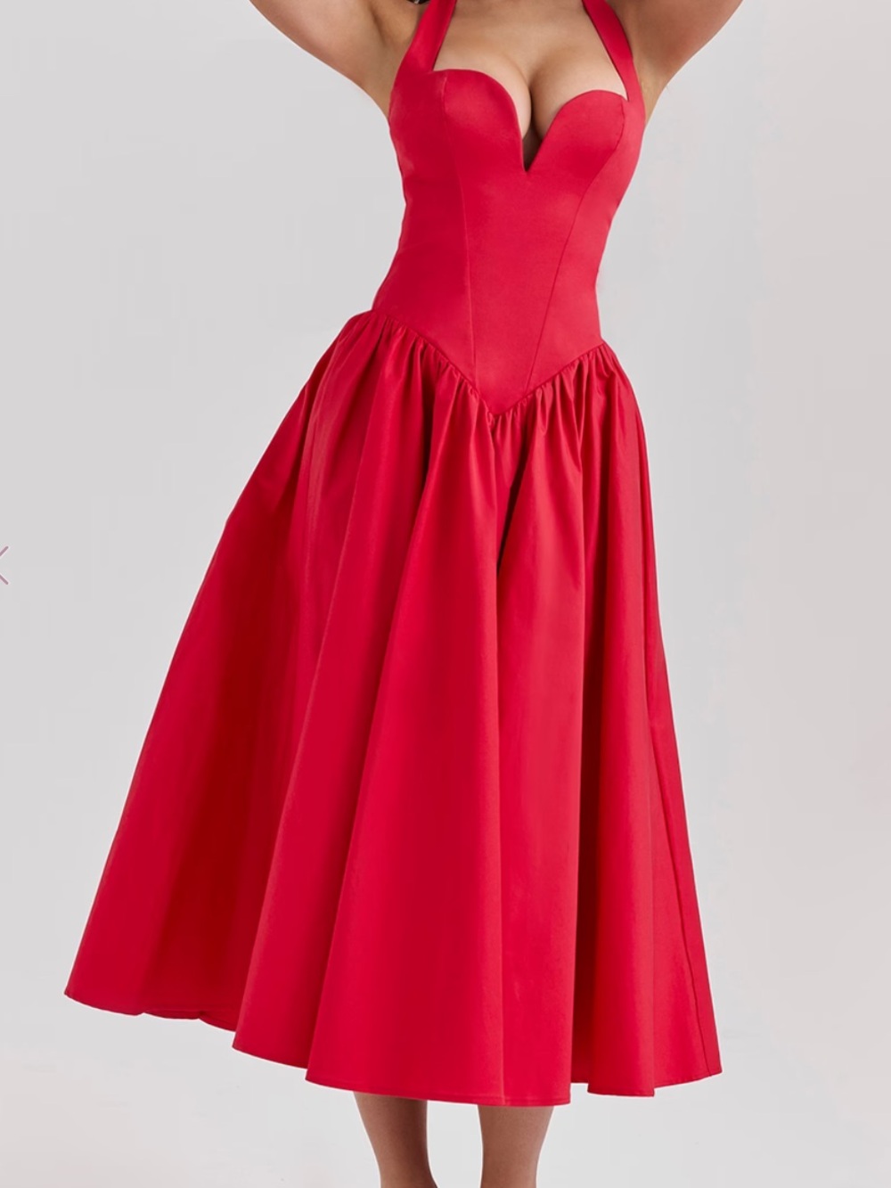 HOUSE OF CB COQUETTE Red Halter CORSET MIDI Dress